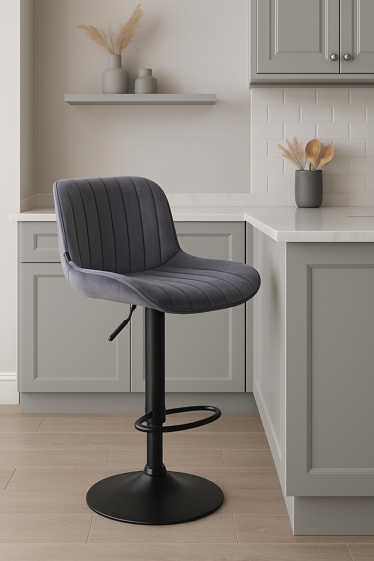 BARHOCKER Lento Gestell schwarz Samt Dunkelgrau - Schwarz/Grau, Textil/Metall (50/108/50cm) - TPFLiving