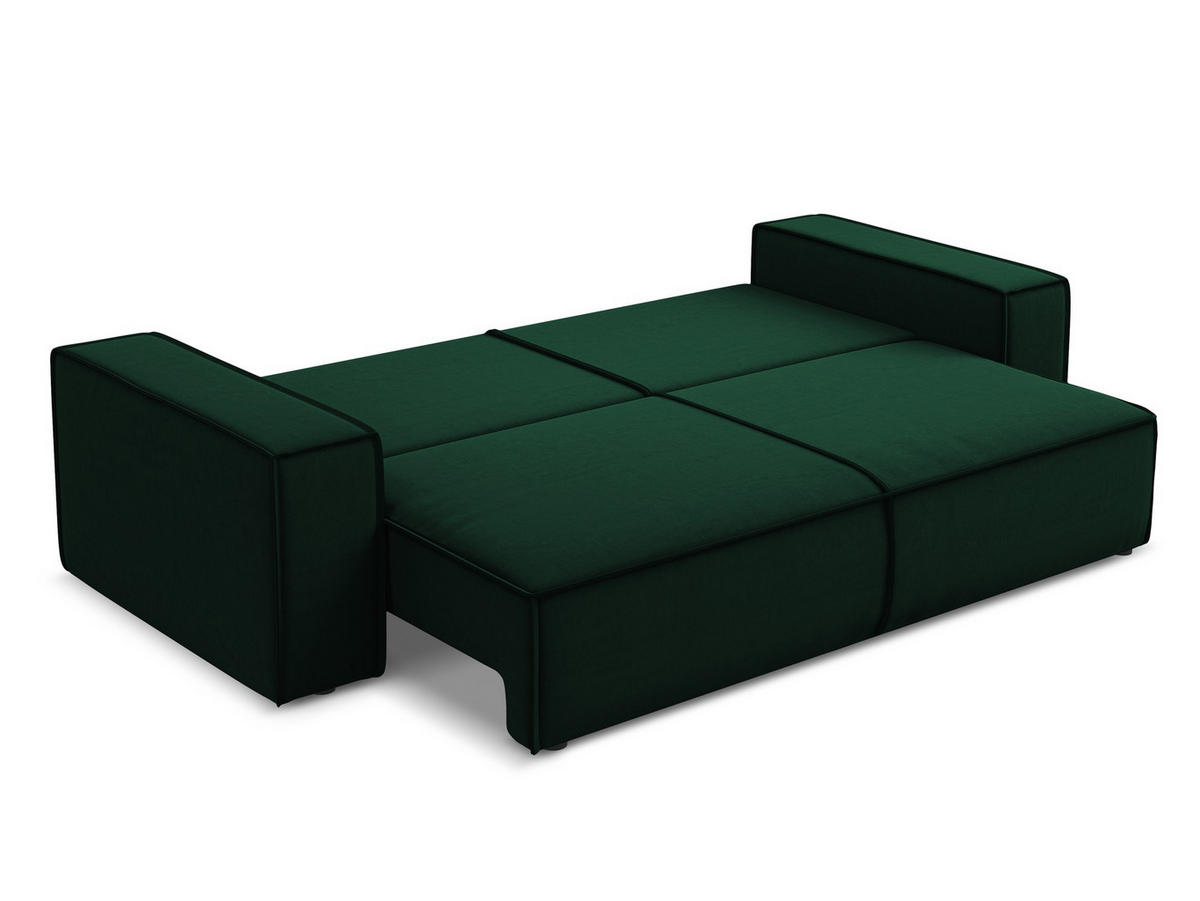3-SITZER SOFA mit Schlaffunktion Samt Stoff Grün - Dunkelgrün/Schwarz, Kunststoff/Textil (255/85/105cm) - Makamii