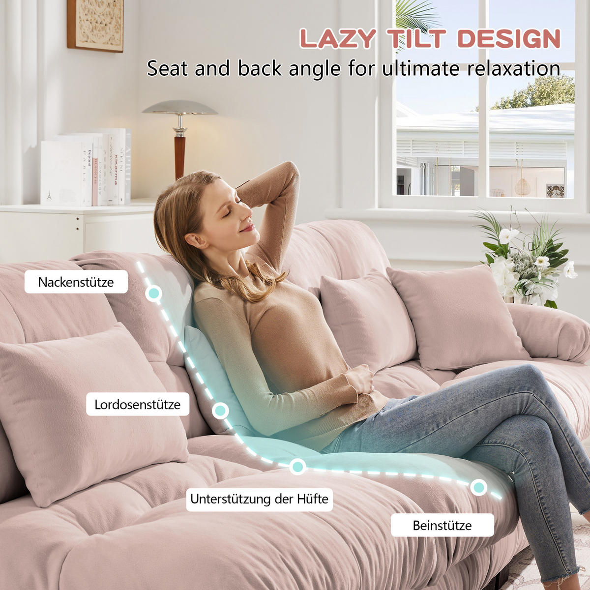 ECKSOFA 220/77/81 cm rosa aus Chenille mit modularem Design und Kissen - Pink, Textil (77/220cm) - OKWISH