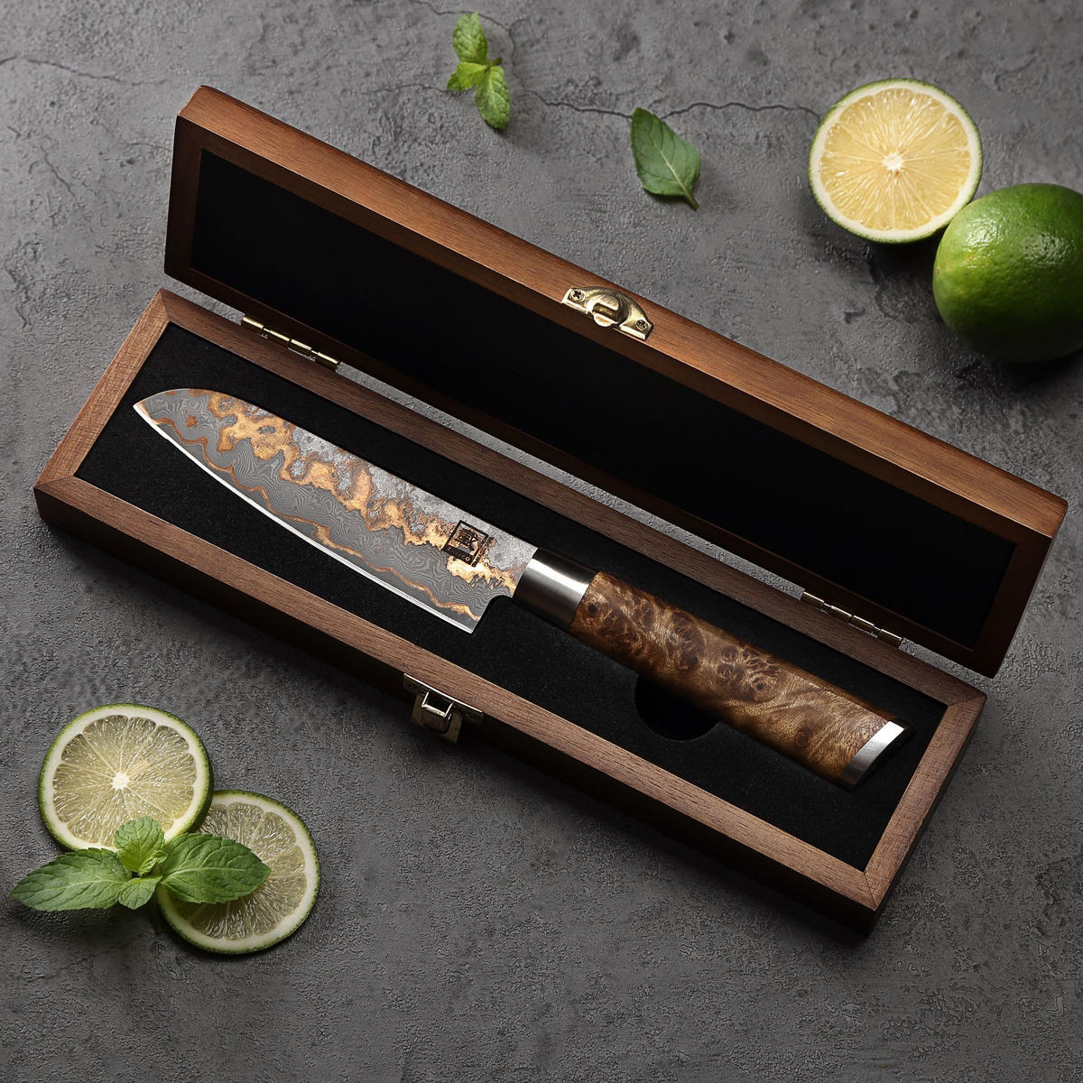 SANTOKU (KLEIN) 12,5 cm Klinge - Ahornfarben, Holz/Metall (24cm) - Zayiko