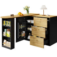 BAROVÝ stůl z MDF 138-204x39x104 cm černý otočný o 360° a výsuvný s úložným prostorem a 3 zásuvkami - černá, kompozitní dřevo (204/104/39cm) - Modfu