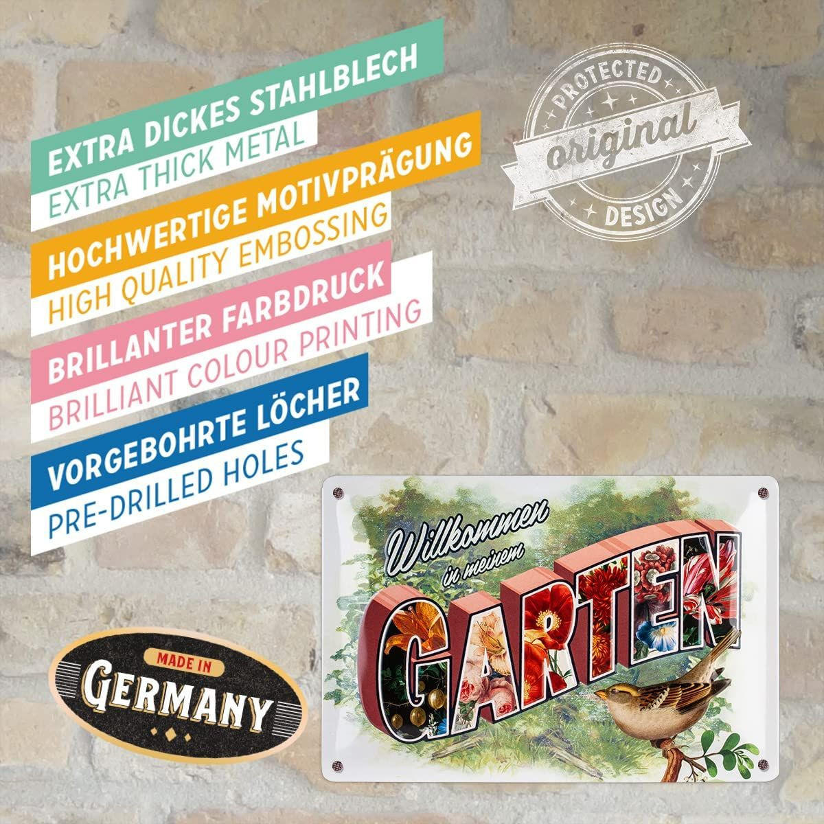 BLECHSCHILD 20/30 cm Home & Country Willkommen in meinem Garten - Multicolor, Metall (30/20/0.2cm) - Nostalgic-Art