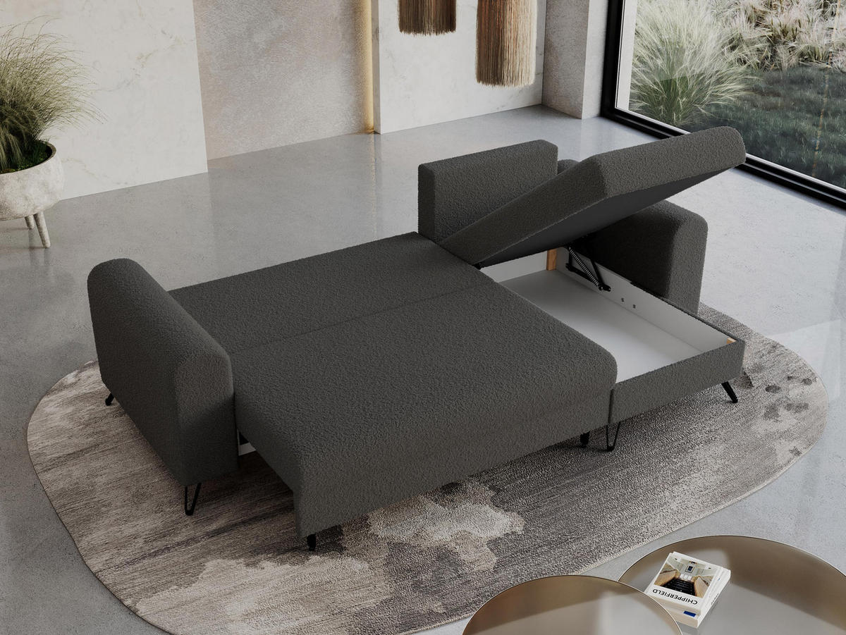 ECKSOFA Hugo Boucle Dunkelgrau - Dunkelgrau/Schwarz, Textil/Metall (242/140cm) - MKS