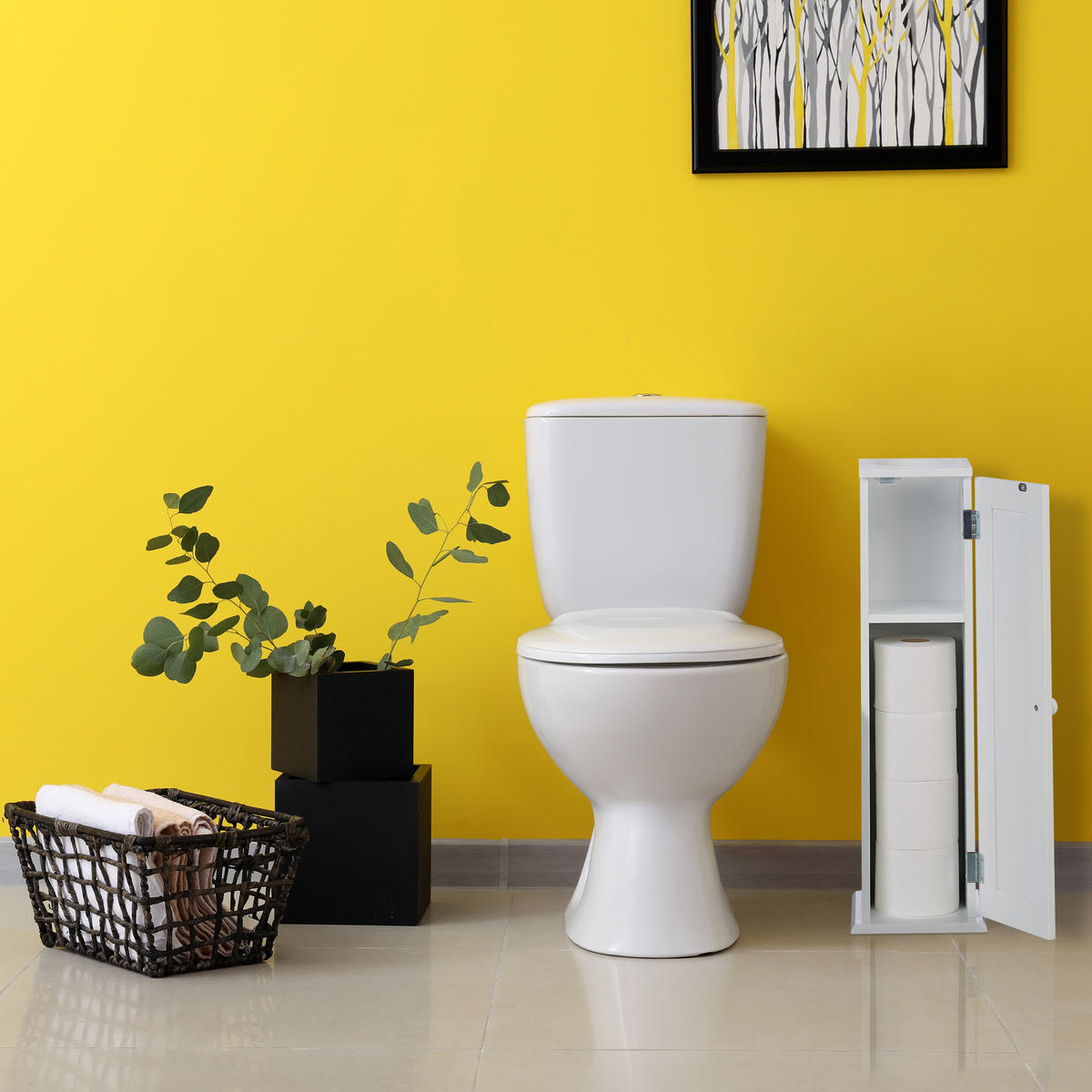 TOALETNÝ šatník - biela, kompozitné drevo (19.5/65/19.5cm) - Relaxdays