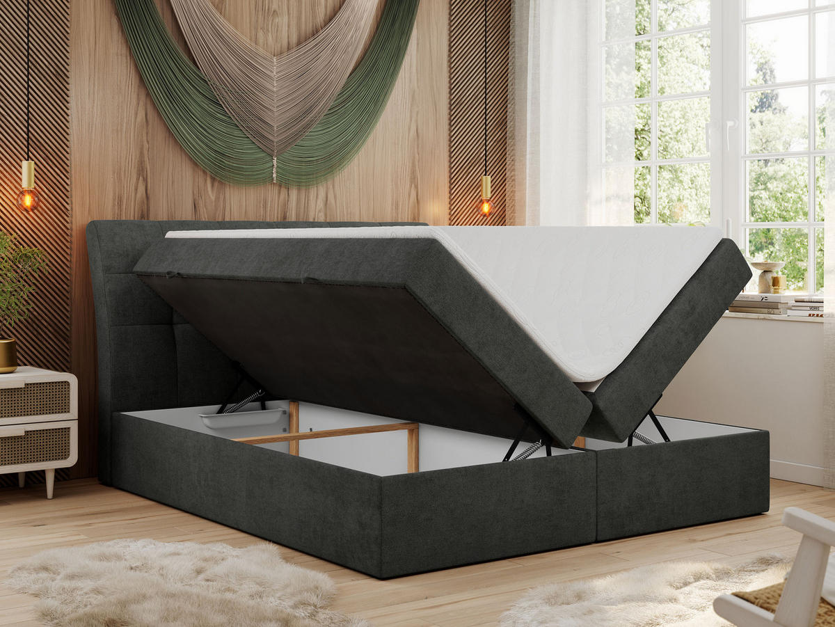 BOXBETT DIEGOS 140/200 Dunkelgrau Struktur - H3 - Dunkelgrau, Holz/Textil (140/200cm) - MKS
