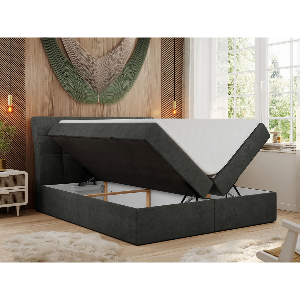 Thumbnail - MKS Boxbett, Dunkelgrau, Textil, 2-Sitzer, H3, Rechteckig, 180x200 cm, Schlafzimmer, Betten, Boxspringbetten