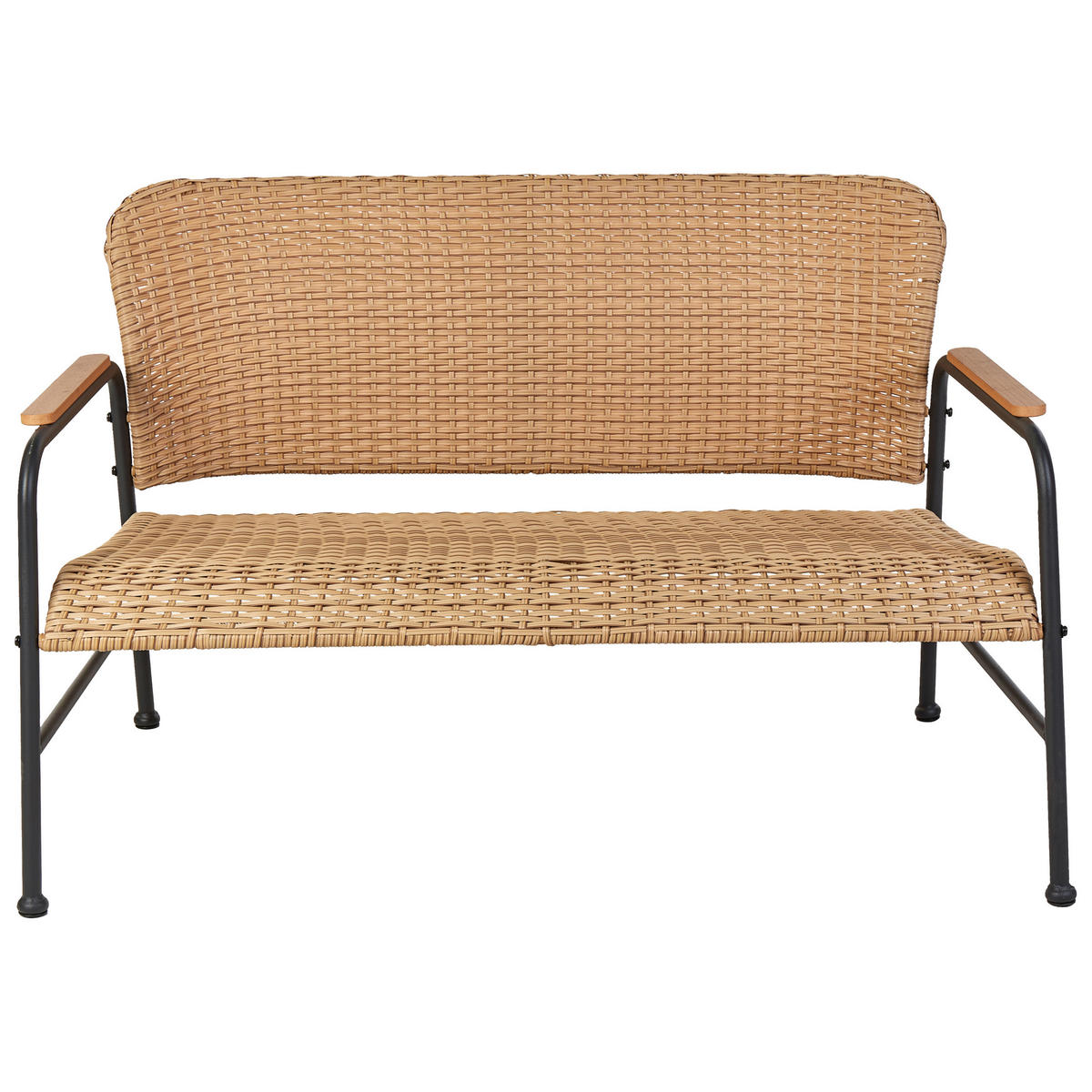 GARTENLOUNGE 4-Sitzer Naturfarben Ofanto - Schwarz/Naturfarben, Kunststoff - Beliani