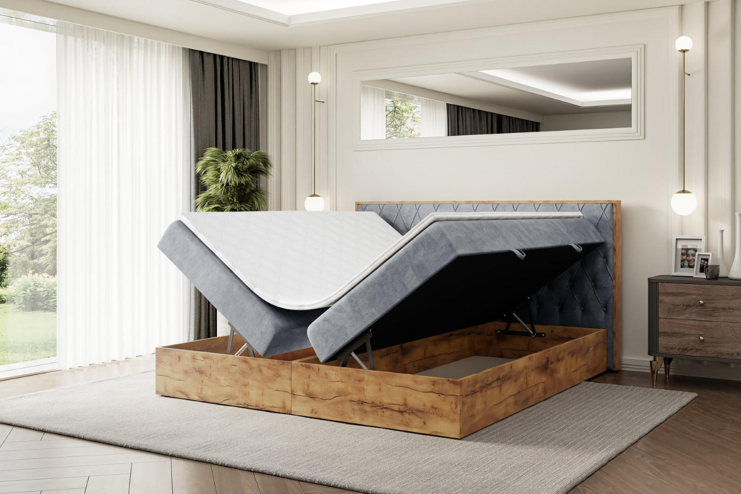 Thumbnail - Altdecor Boxbett, Grau, Holzwerkstoff, Höhe ca. 20 cm, 140x200 cm, Schlafzimmer, Betten, Boxspringbetten