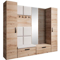 GARDEROBE Margaret XL 242/203/43 mit gepolsterten Paneelen/Lamellen/Spiegel - Beige/Schwarz, Holzwerkstoff/Kunststoff (242/203/43cm) - Beautysofa