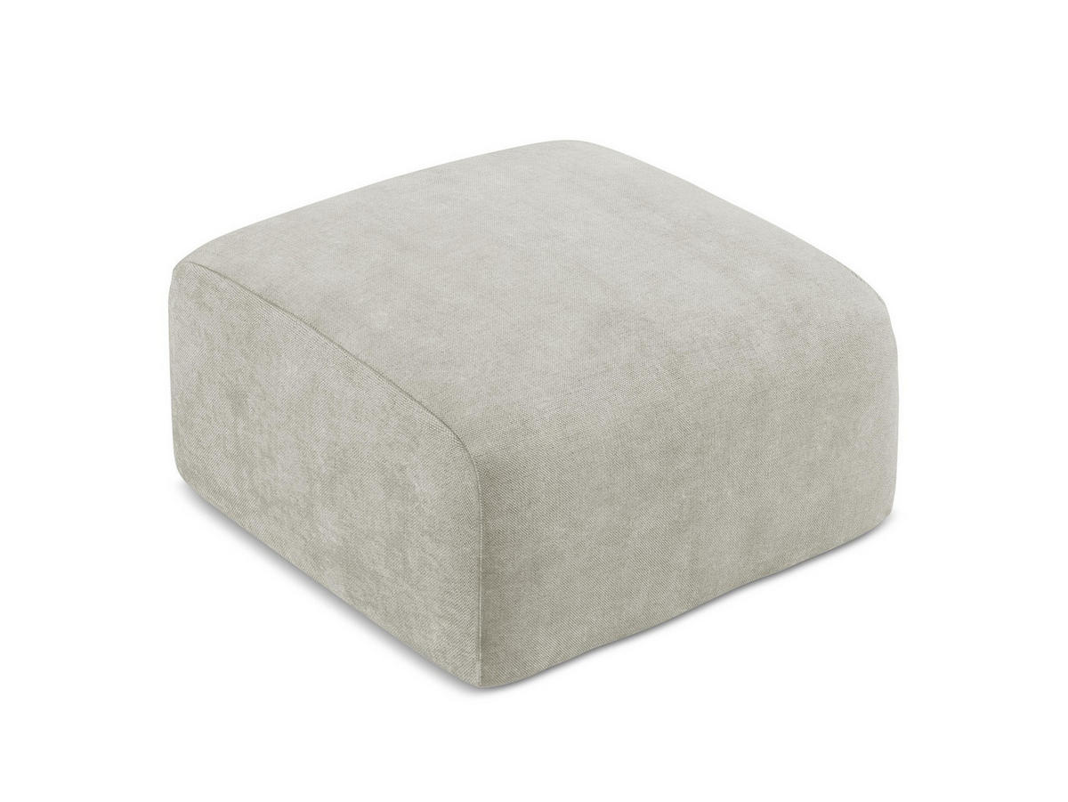 POUF Chenille Stoff Creme - Perlmutt/Schwarz, Holzwerkstoff/Kunststoff (65/40/65cm) - Makamii