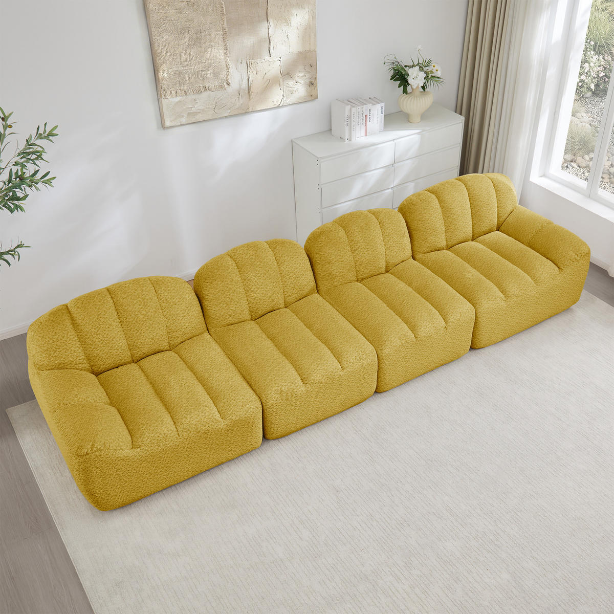 4-SITZER SOFA Granulierte Fleece Gelb - Gelb, Textil (366/79/104cm) - WISHDOR