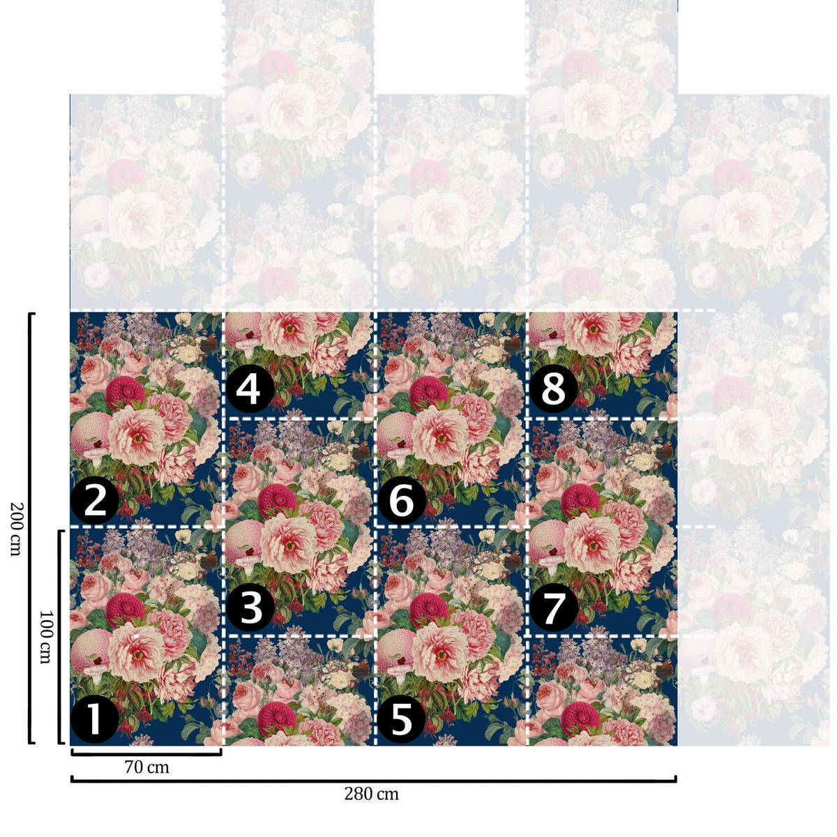 TAPETE Blumenbouquet aus echtem Papier, 200x280cm, 8 Bögen - Blau, Papier (280/200cm) - WALLPAPERS4BEGINNERS