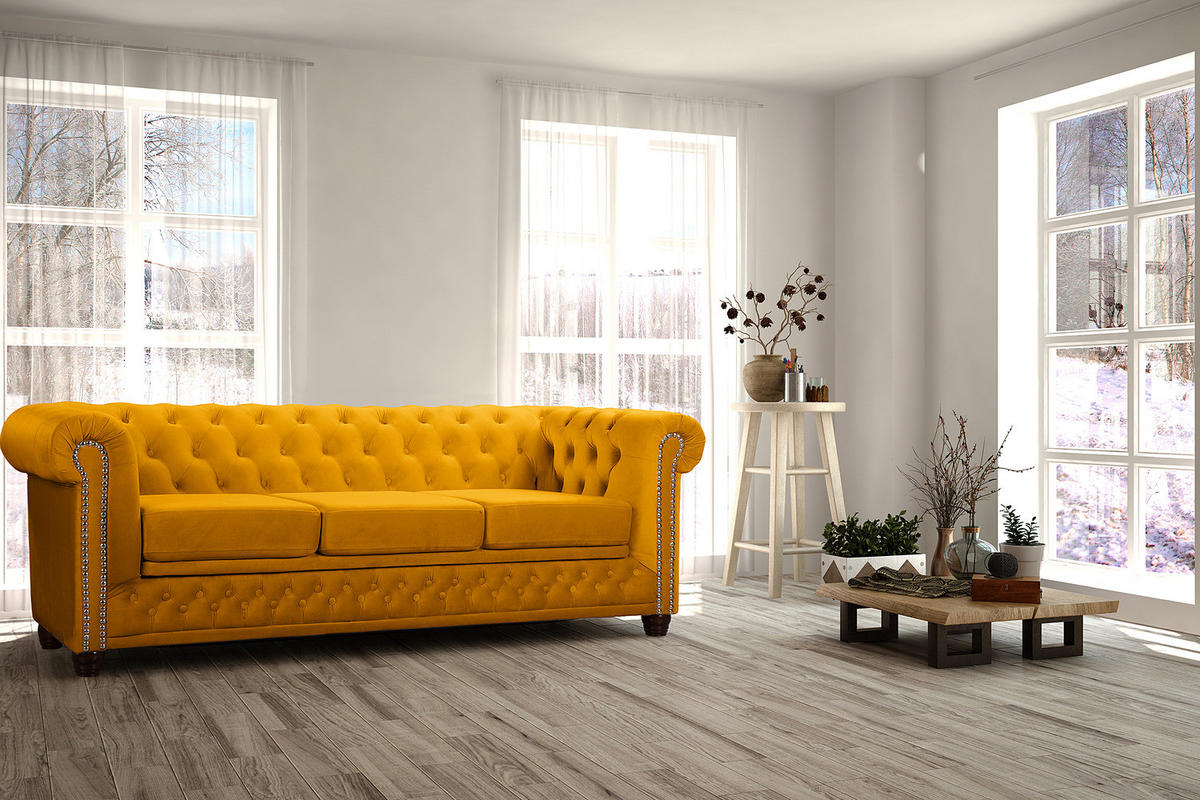 3-SITZER SOFA - Gelb, Textil (203/72/86cm) - home24