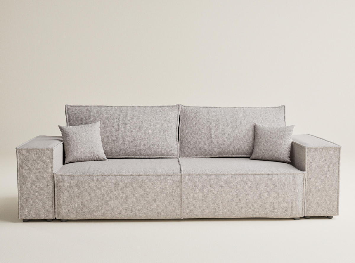 SOFA MIT SCHLAFFUNKTION Milos Hellbeige Webstoff - Beige/Schwarz, Holz/Holzwerkstoff (255/70/105cm) - Maison de Reve