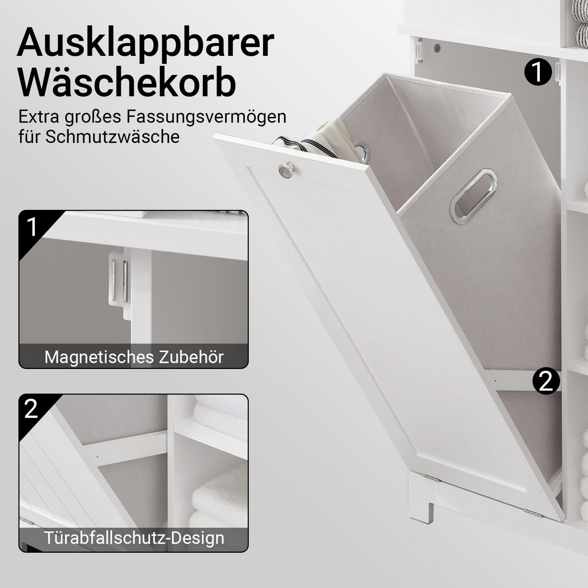 HOCHSCHRANK mit Wäschesack, Badezimmerschrank, 60x37x171cm - Weiß, Holzwerkstoff (60/171/37cm) - SoBuy