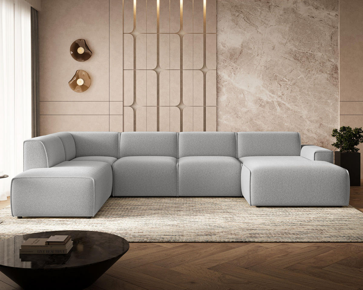 ECKSOFA U Belluno Grau Links - Schwarz/Grau, Holz/Kunststoff (378/220cm) - Graingold