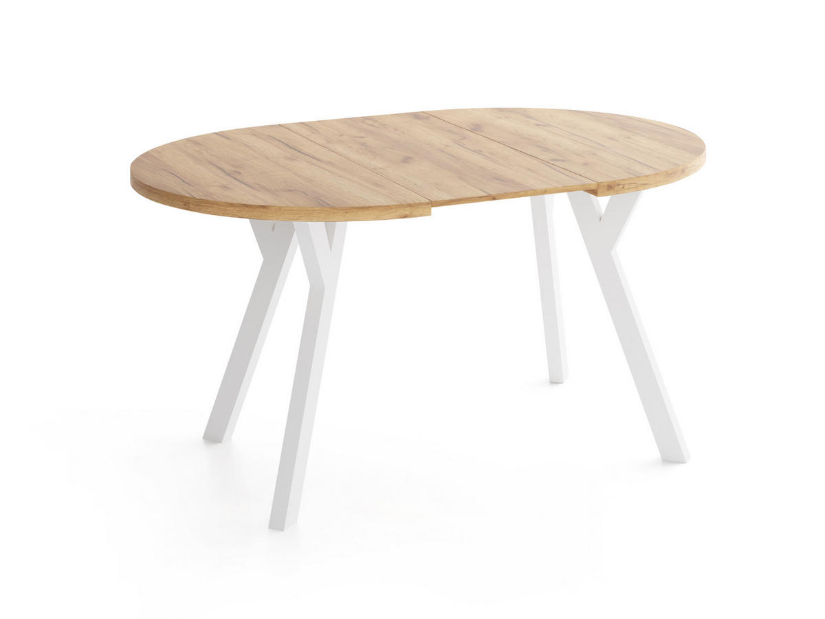 ESSTISCH Vero rund ausziehbar verlängerbar, Eiche Braun 80-130/80/77 cm - Eiche Wotan/Weiß, Holz/Holzwerkstoff (80/80/77cm) - WFL GROUP