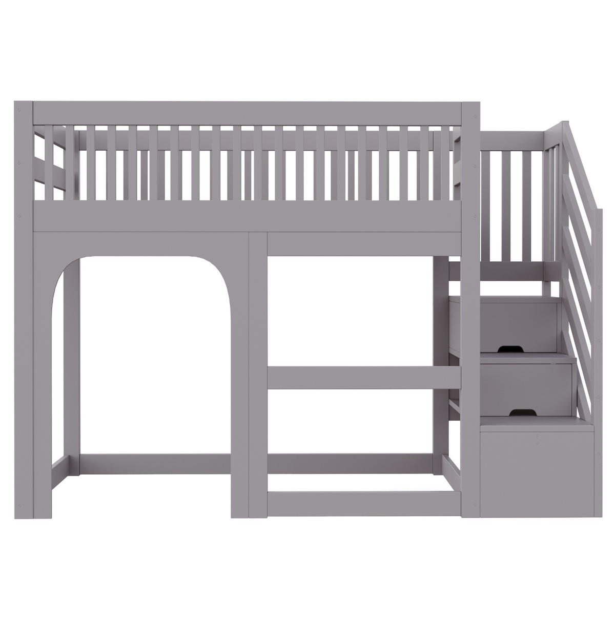 KINDER-HOCHBETT 90x200 cm in Grau mit Stauraumtreppe, LED-Beleuchtung und Lattenrost - Grau, Holz (90/200cm) - IVMEU