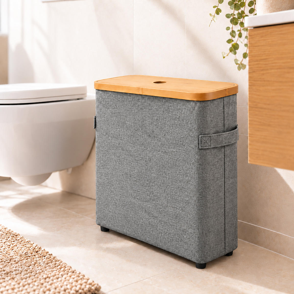TOILETTENPAPIERBOX Grau Bambus 16 Rollen - Grau, Holz/Kunststoff (45/50/15cm) - Relaxdays