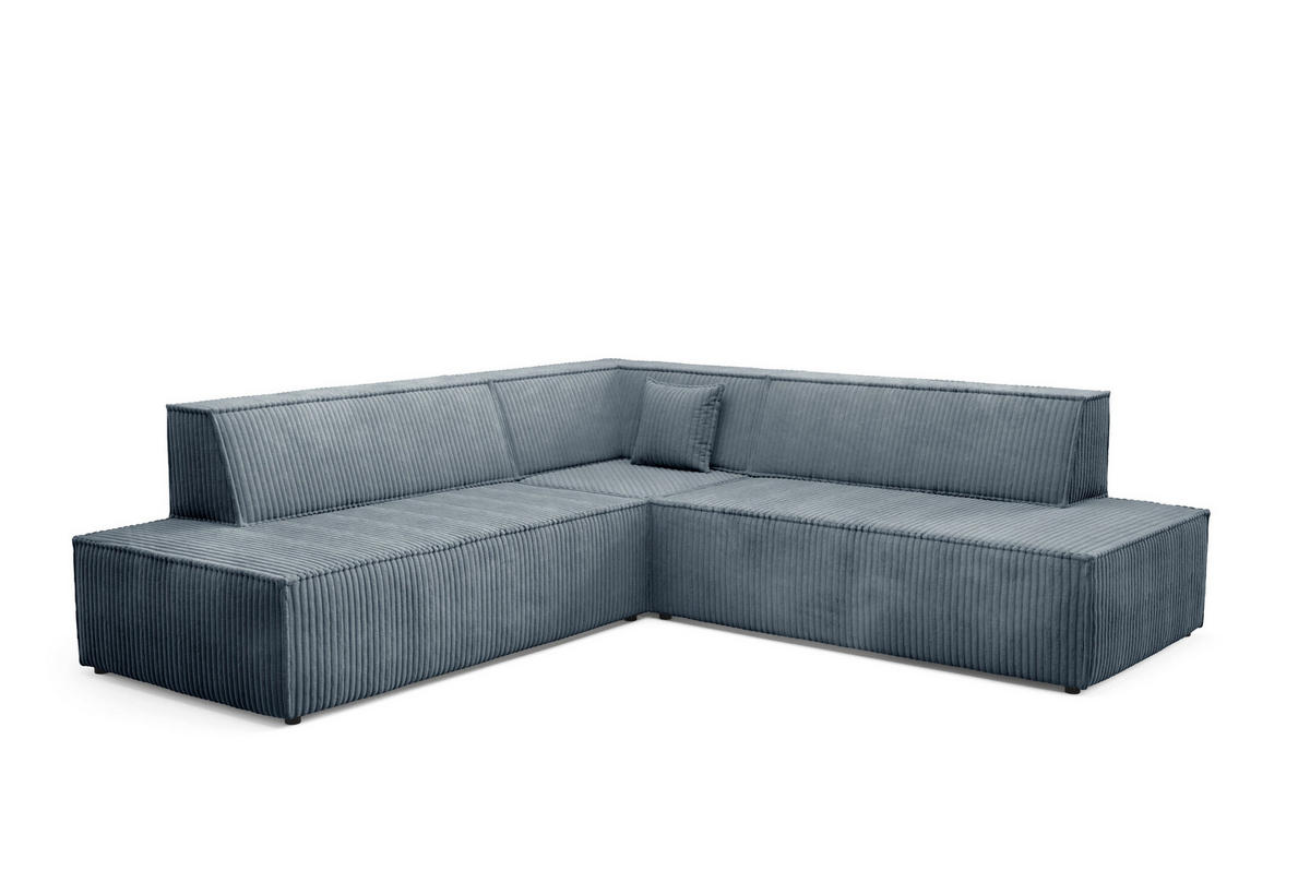 ECKSOFA TESSO II L-S Grau Kordstoff mit Schlaffunktion - Grau, Holz (254/254cm) - MASSENO
