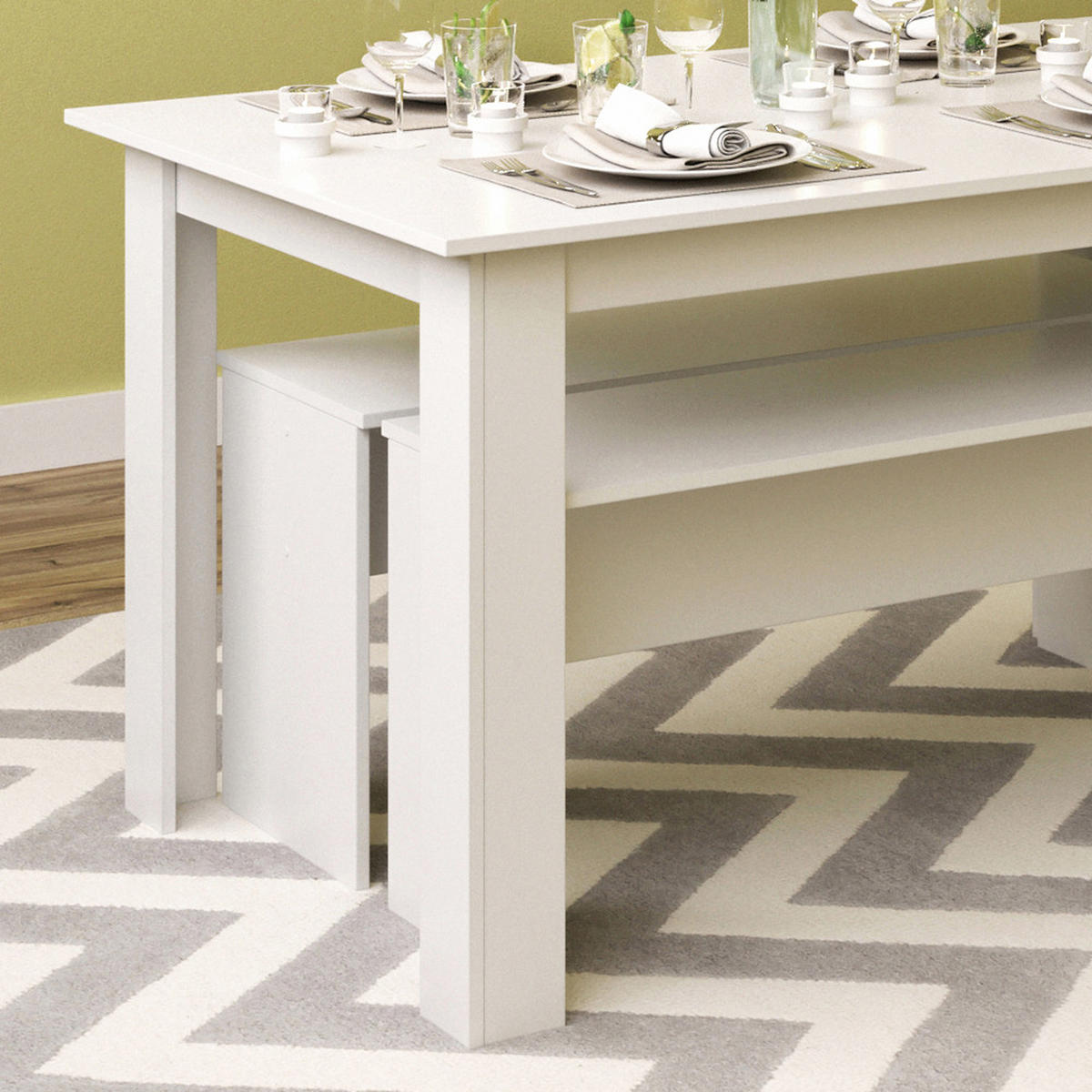ESSTISCH SET Sentio Weiß 90 x 140 cm mit 2 Bänken - Weiß, Holzwerkstoff (140/76/90cm) - Vicco