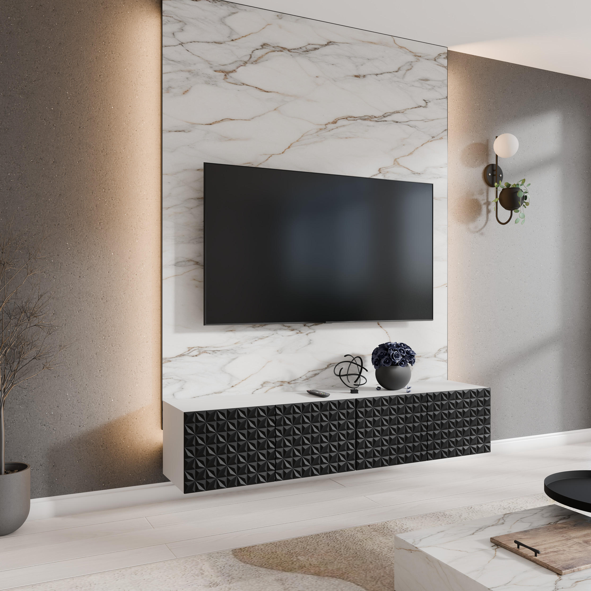 TV-SCHRANK CALI - Schwarz/Weiß, Holzwerkstoff (200/41/40cm) - Meblini