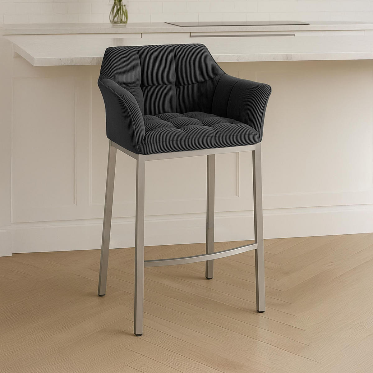 BARHOCKER Damaso Cordbezug 110x64x48 cm dunkelgrau - Dunkelgrau, Metall (64/110/48cm) - furnicato
