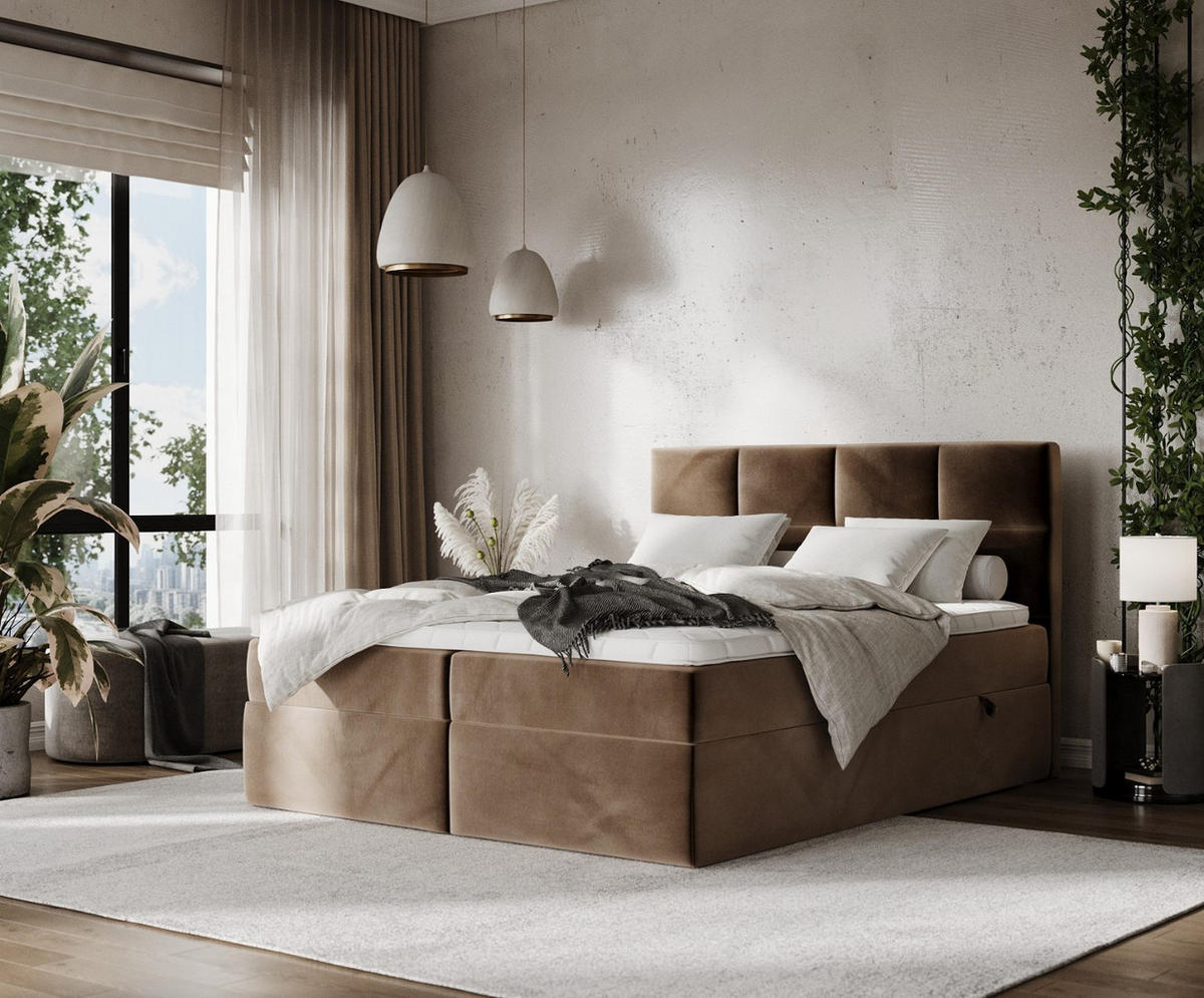 BOXBETT Oris 180/200 cm Braun im Paros Stoff - Schwarz/Braun, Holz/Holzwerkstoff (180/200cm) - AltaBeds