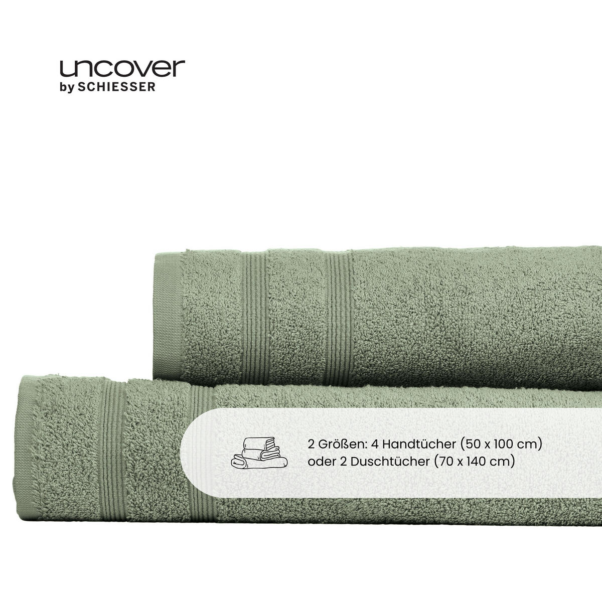 HANDTUCHSET Brooklyn - 4-teilig - 50x100cm - Grün - Grün, Textil (50/100cm) - Uncover by Schiesser