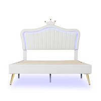KINDERBETT Polsterbett 140/200 cm aus Kunstleder mit Muschel-Kopfteil, Krone und LED-Beleuchtung Weiß - Weiß, Textil (140/200cm) - Modenvie