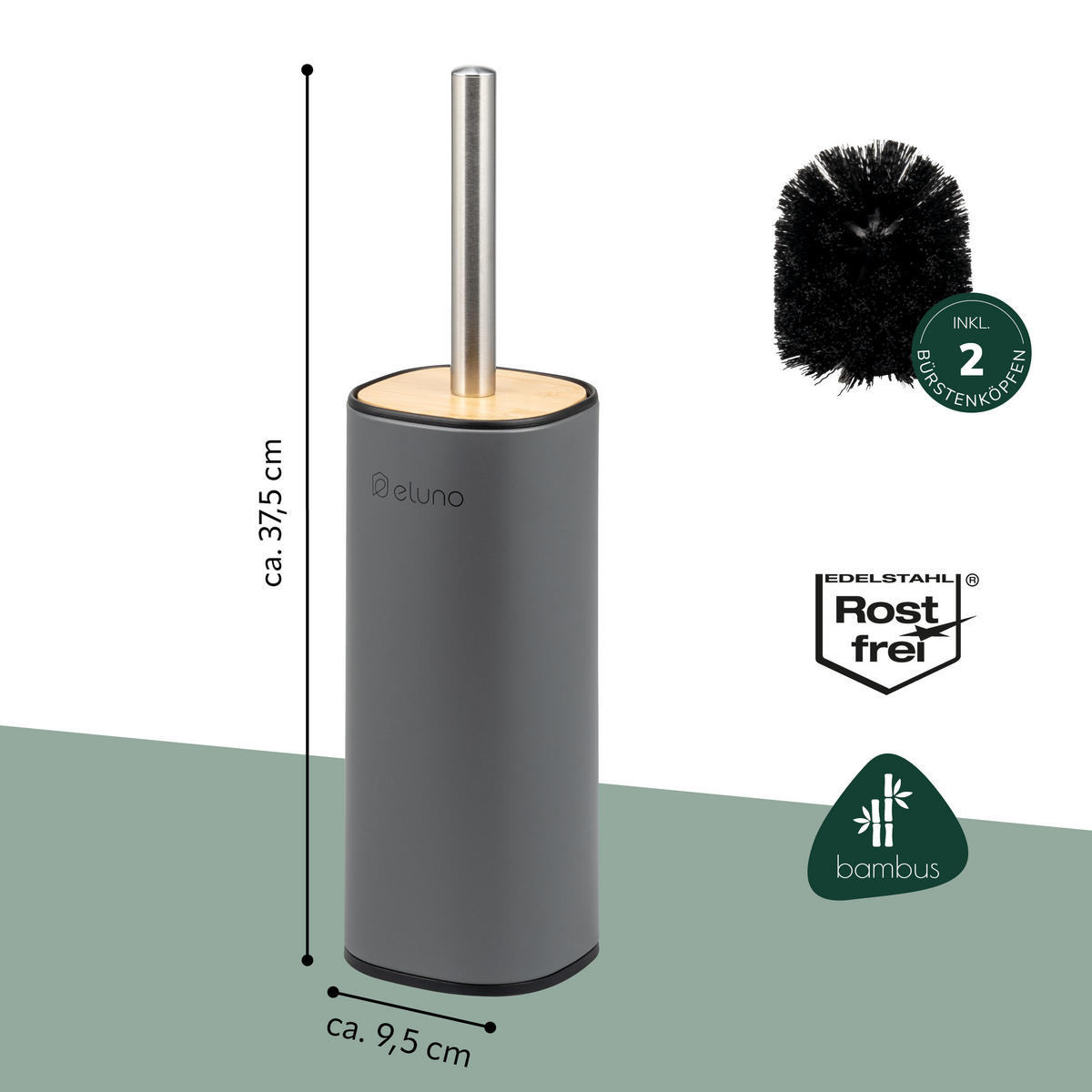 WC-GARNITUR FRAMURA, grau, Metall - Grau, Metall (9.5/37.5/9.5cm) - eluno