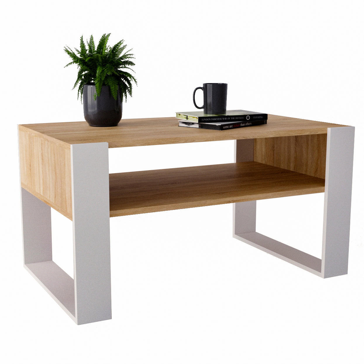 COUCHTISCH KARO 92 - Eichefarben/Weiß, Holz (53.6/92/45cm) - Mat-Haus