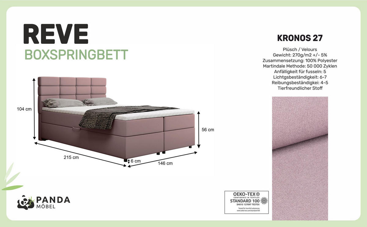 BOXBETT Reve 140 x 200 cm mit Bettkasten und Lattenrost ohne matratze - rosa - Rot, Holz (140/200cm) - Panda Möbel