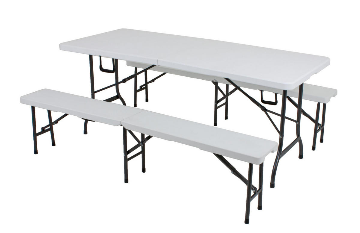 BIERZELTGARNITUR Rita 3-teilig Tisch & 2x Bank Weiß - Weiß, Kunststoff - DELUKE