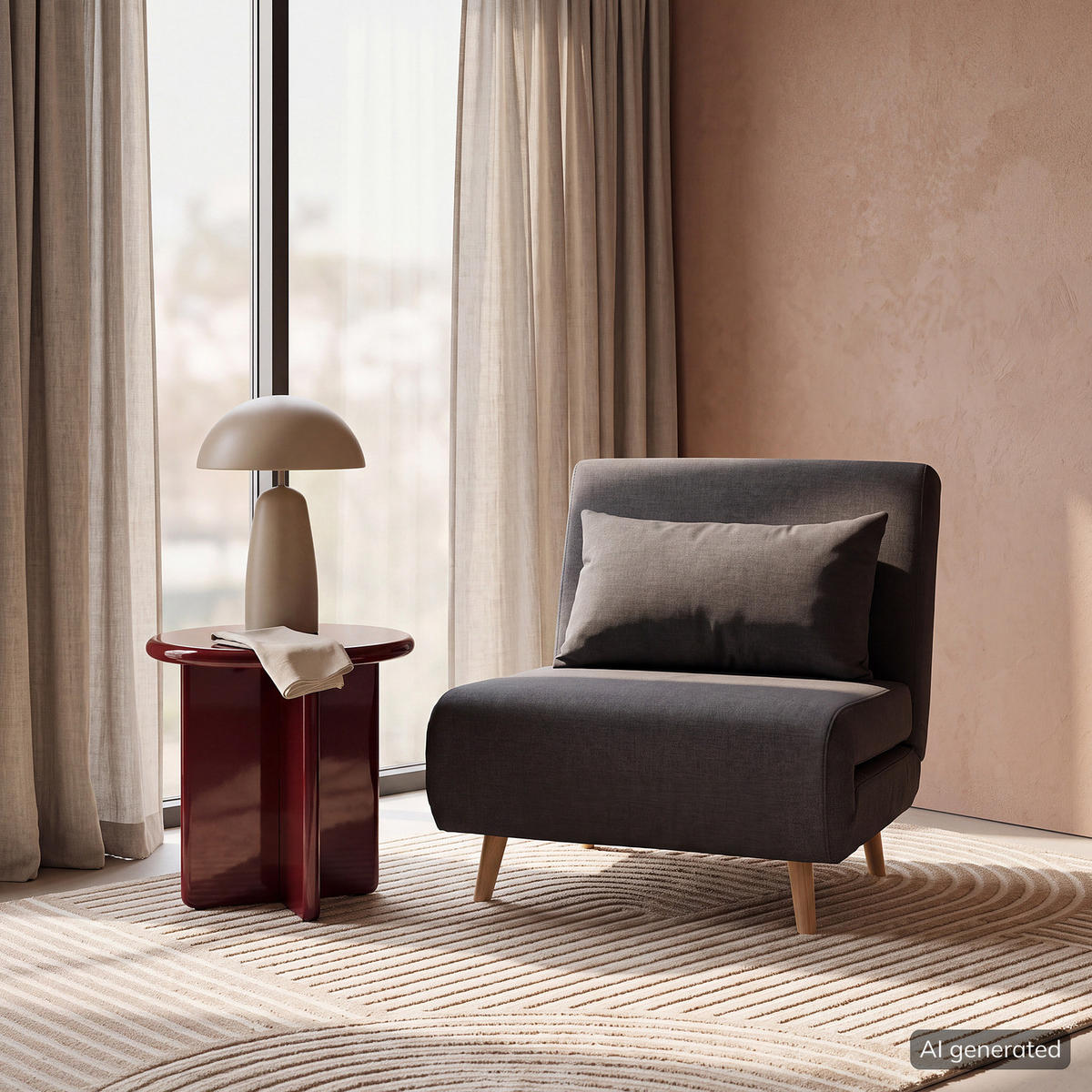 SCHLAFSESSEL - Textil / Teilmassivholz - Dunkelgrau/Buchefarben, Holz/Buchenholz (77/81/90cm) - home24