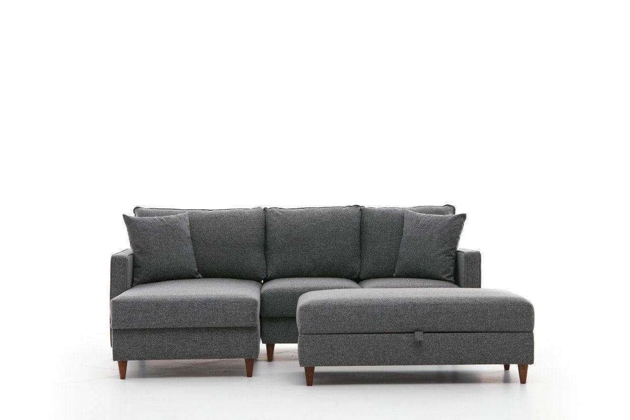 ECKSOFA mit Hocker, Schlaffläche - Walnussfarben/Braun, Holz/Kunststoff (210/155cm) - myHomelando