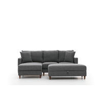 ECKSOFA mit Hocker, Schlaffläche - Walnussfarben/Braun, Holz/Kunststoff (210/155cm) - myHomelando