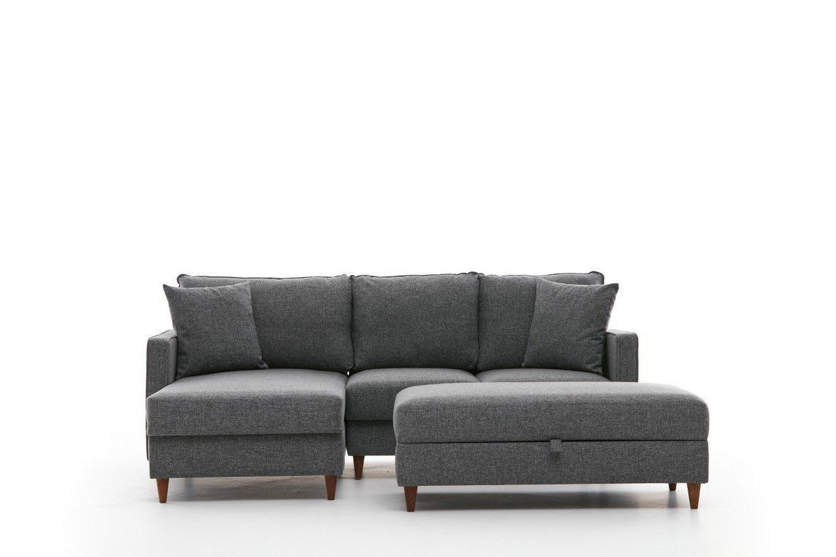 ECKSOFA mit Hocker, Schlaffläche - Walnussfarben/Braun, Holz/Kunststoff (210/155cm) - myHomelando