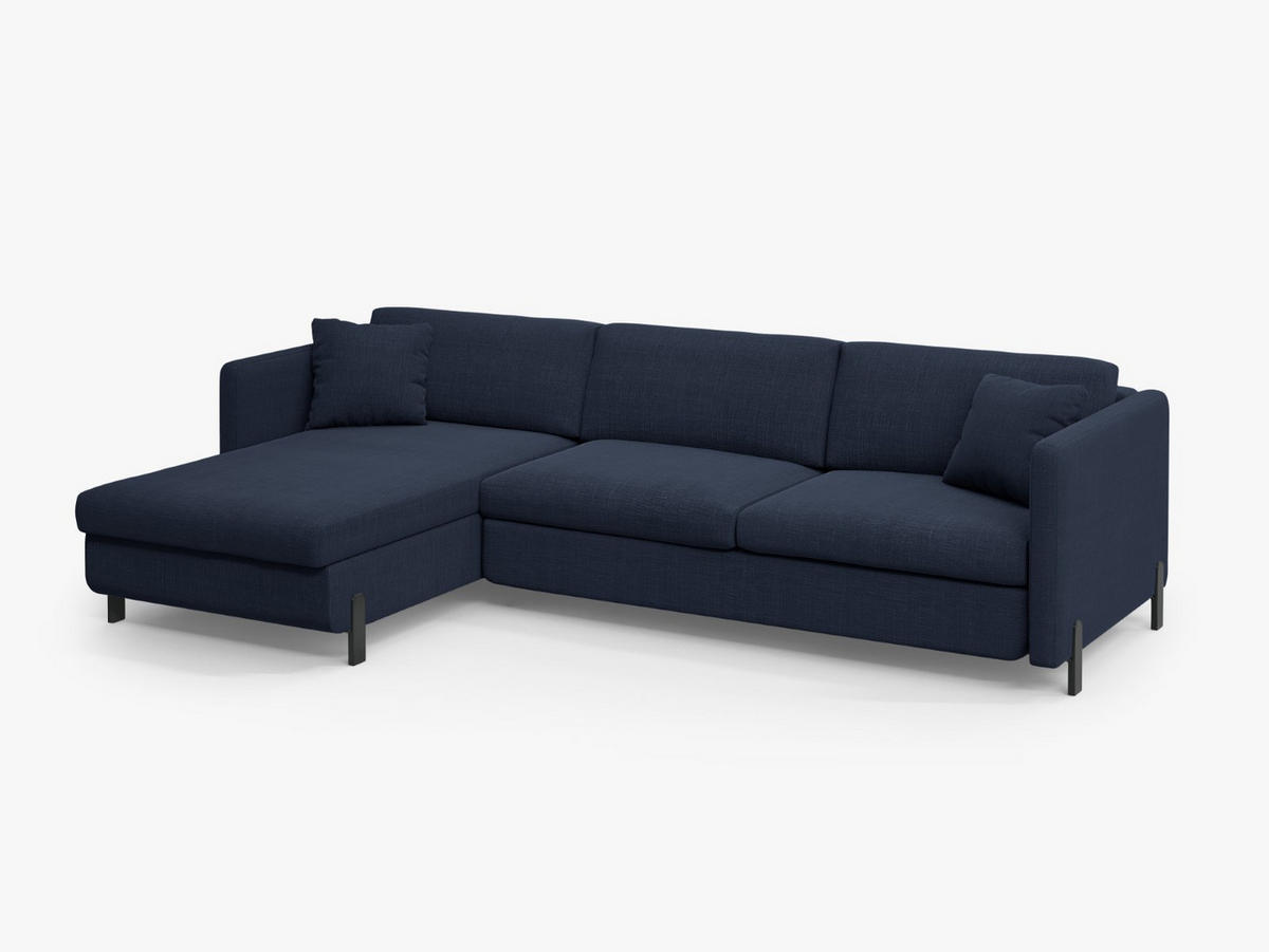 ECKSOFA ausklappbar links mit Container Gloria aus strukturiertem Stoff blau 4 Sitzplätze - Blau, Textil (260/170cm) - Micadoni
