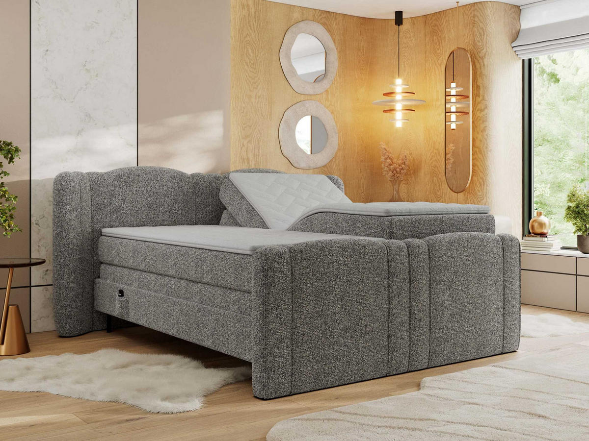 BOXBETT FORTINA 160/200 - Grau Struktur - H4 - Grau, Holz/Textil (160/200cm) - MKS