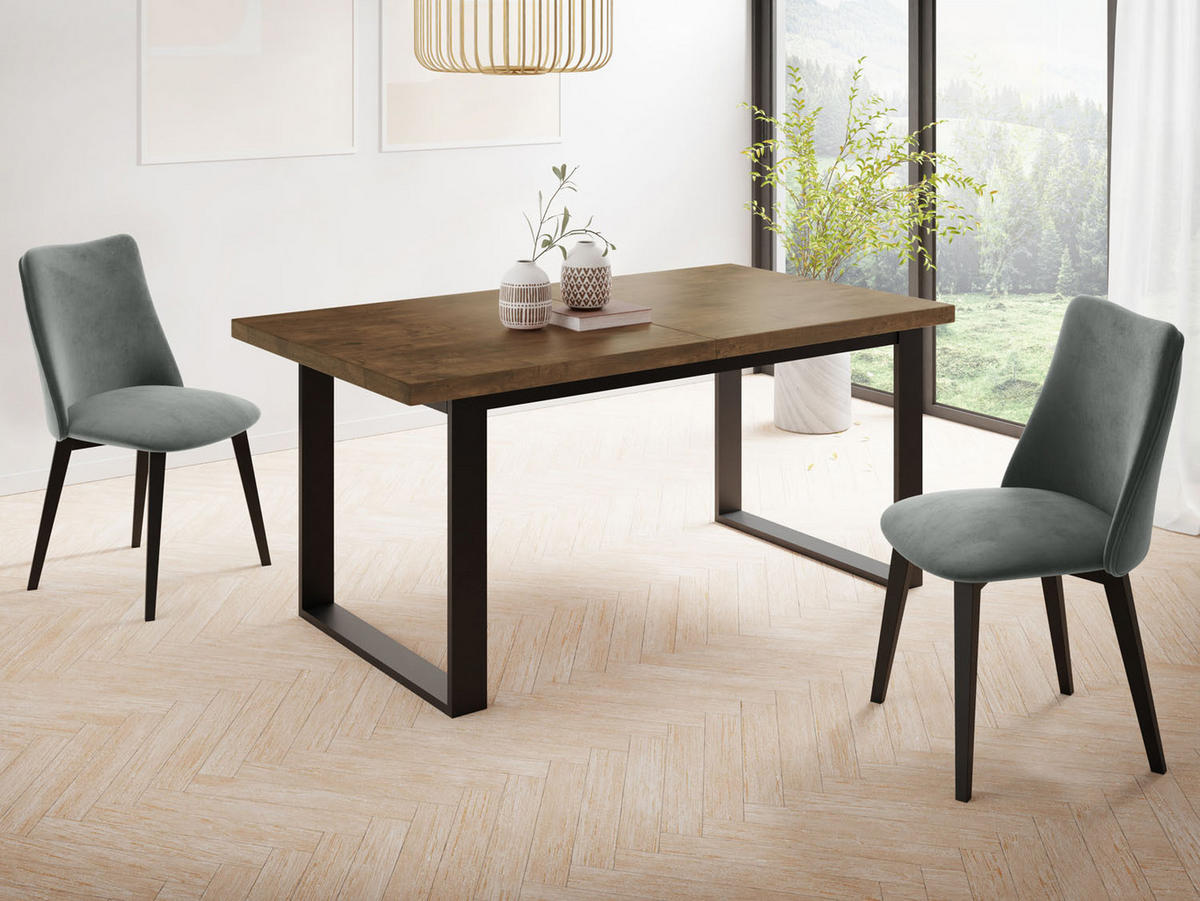 ESSTISCH Valentino rechteckig ausziehbar, Lefkas Eiche 160/240/90/75 cm - Alteiche/Schwarz, Holzwerkstoff/Metall (160/90/75cm) - WFL GROUP