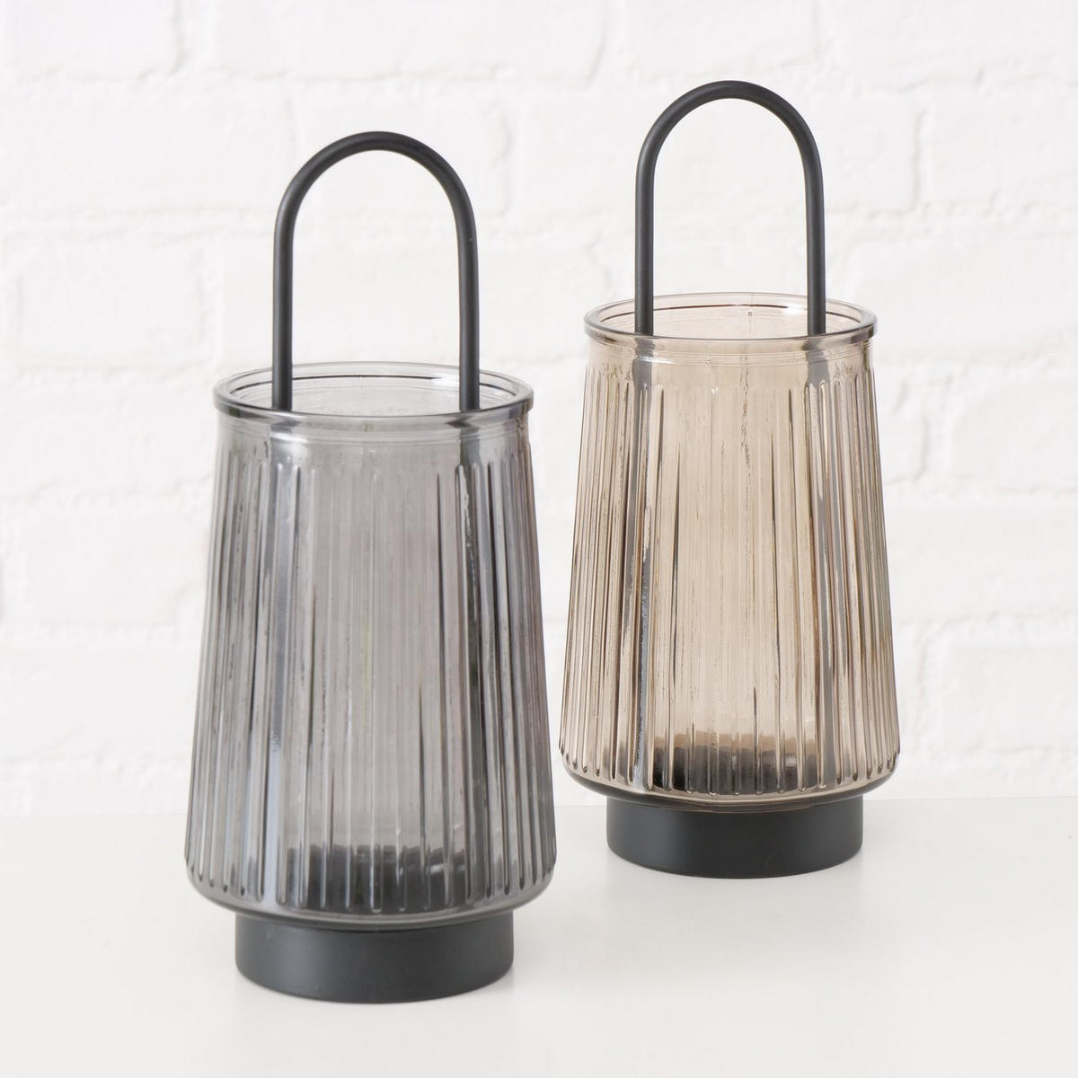 KERZENHALTER mit Henkel aus Glas Iver 11/11/25,5 cm - Grau, Glas (11/25.5/11cm) - Boltze Home