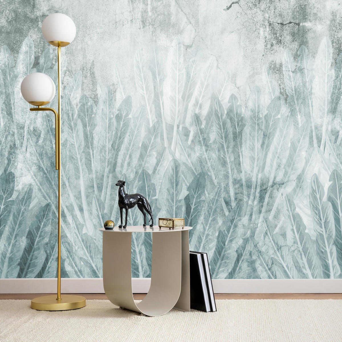 FOTOTAPETE Beton Bananenblätter Retro Grau Abstrakt Pflanzen Vintage 250x175 - Grau, Papier (250/175cm) - Muralo