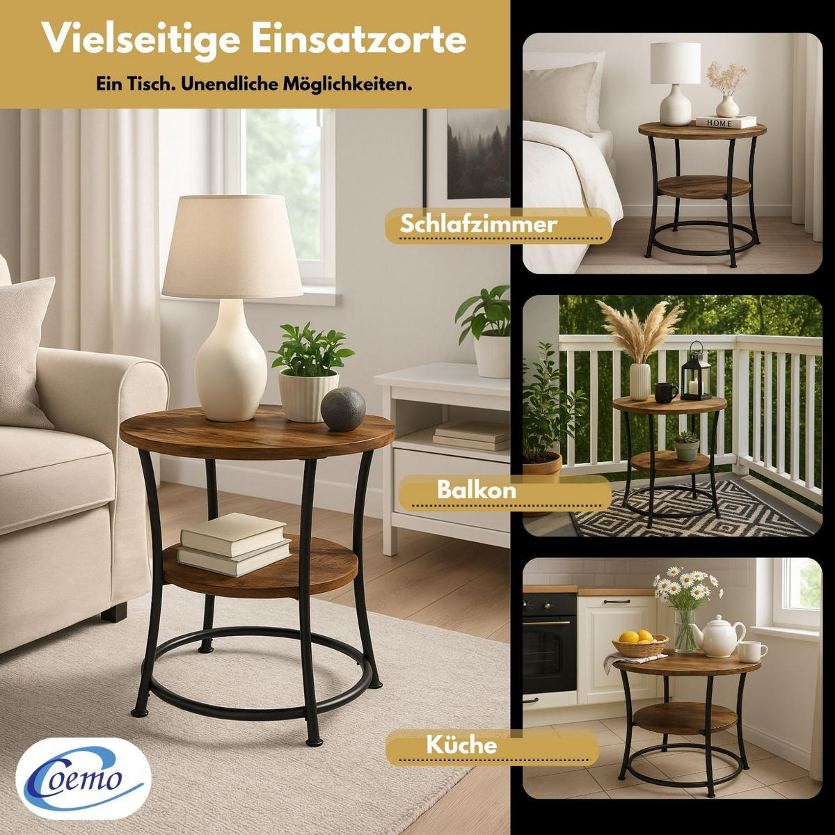 COUCHTISCH TAMY rund Braun 55/55 cm - Braun, Metall (55/55/55cm) - Coemo