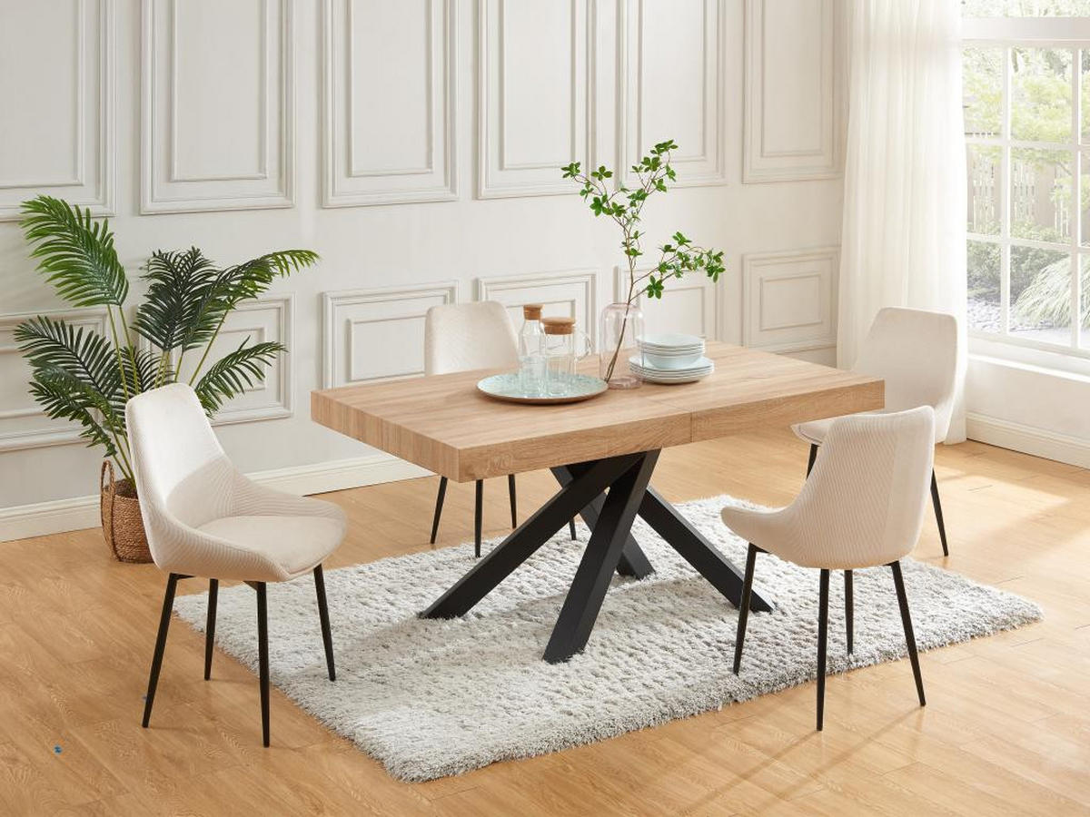 ESSTISCH ausziehbar - 6 bis 10 Personen - MDF & Metall - Naturfarben & Schwarz - CATONAV - Schwarz/Naturfarben, Holz (240/90/75cm) - Vente-Unique