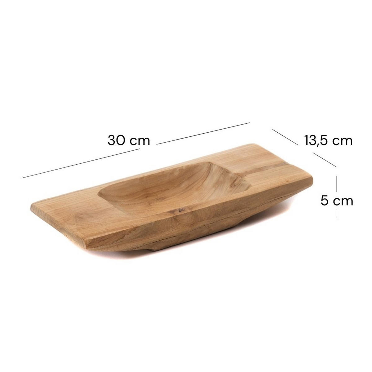 DEKO SCHALE Barco 30 Teak Wurzelholz massiv, mit Griff, geschnitztes Unikat naturfarben - Naturfarben, Holz (5cm) - CREEDWOOD