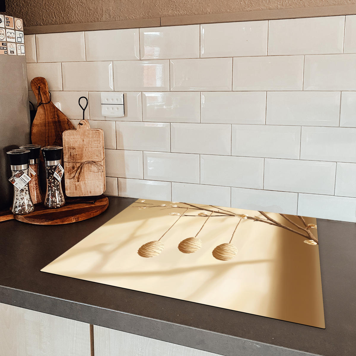 HERDABDECKPLATTE Beige - Osterkuchen - Eier Herdabdeckung Induktionsfeld 65x52 cm - Beige, Kunststoff (65/52/0.2cm) - MuchoWow