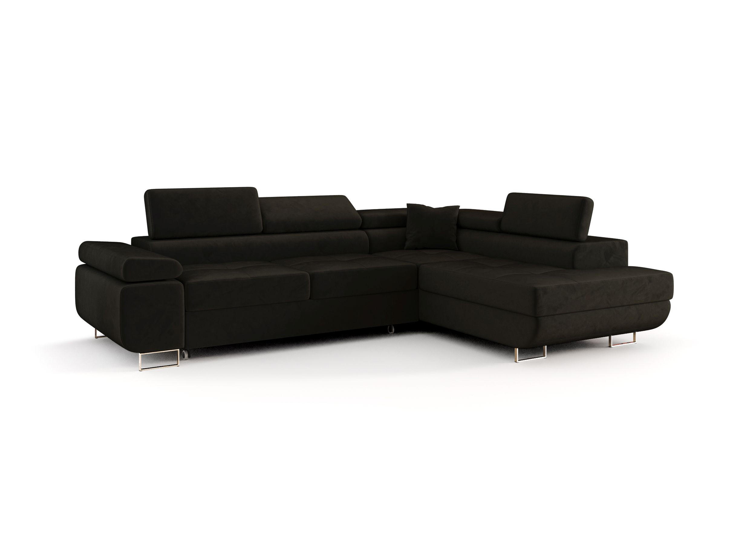 ECKSOFA EMILY mit Schlaffunktion Monolith 95 Rechts - Schwarz, Textil (275/200cm) - Bedante