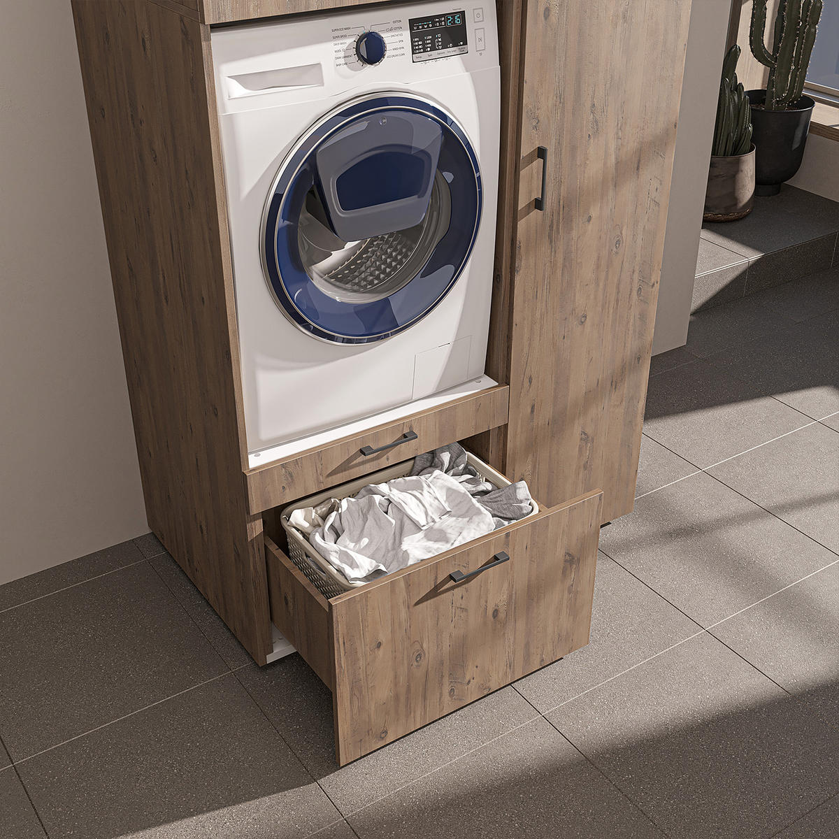 WASCHMASCHINENSCHRANK Serie 2 112cm Breit, 240cm Hoch - Eichefarben, Holzwerkstoff (112/240/67cm)