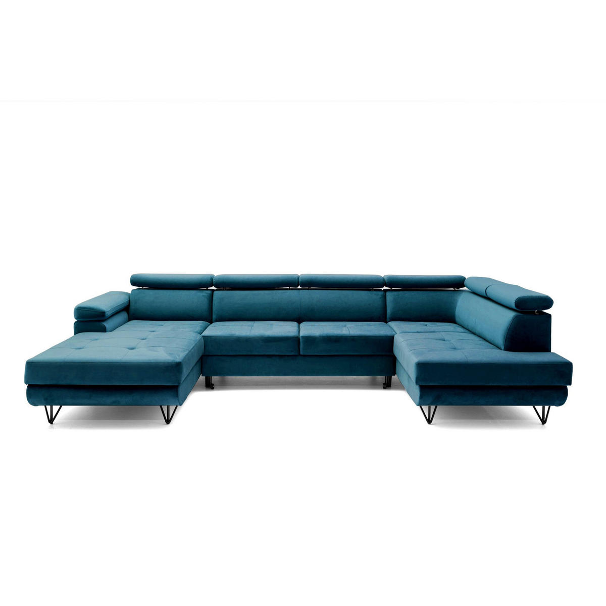 ECKSOFA U-Form JUNIOR U Rechts mit Schlaffunktion 128x254 Velours Smaragdgrün - Smaragdgrün/Schwarz, Holz/Textil (184/90/323cm) - Muffo
